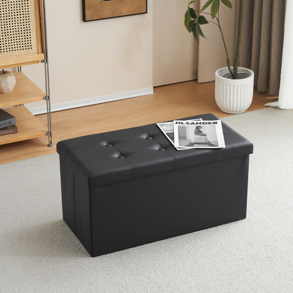 FCH 76*38*38cm Glossy Pull Point PVC MDF Foldable Storage Footstool Black