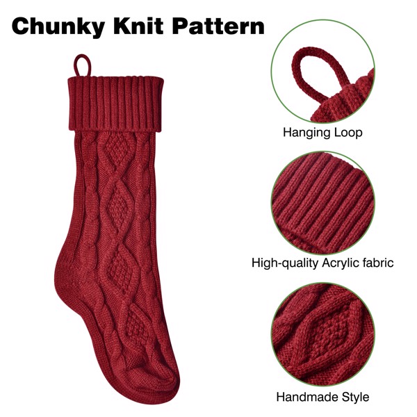 4 Pack Personalized Christmas Stockings 18 Inches Large Size Cable Knitted Stocking Gifts & Decorations for Family Holiday Xmas Party, Burgundy，on fireplace mantel, stairs, Christmas tree, windows（No 