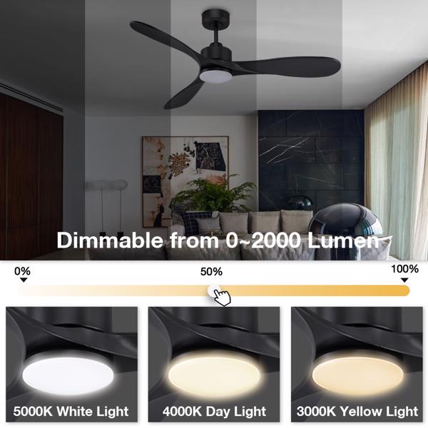52“ Smart Ceiling Fans with Lights Remote,Quiet DC Motor,Modern Black Outdoor Indoor Ceiling Fan,High CFM 6-Speed,Controlled by WIFI Alexa,APP,Dimmalbe LED Lighting,3 Blades for Bedroom Patios Porch[U