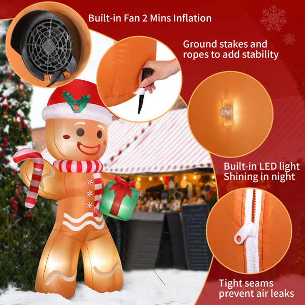 8ft 15W 5 LED Lights Gingerbread Man Holding Gift Garden Gingerbread Man Decoration