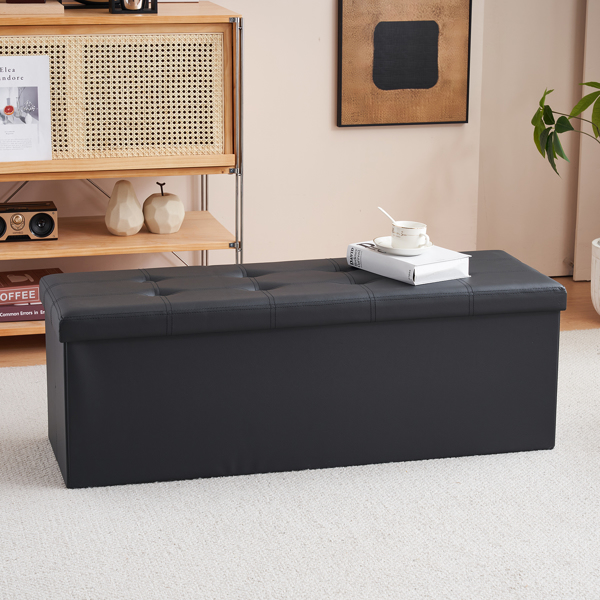 FCH 110*38*38cm Glossy Pull Point PVC MDF Foldable Storage Footstool Black