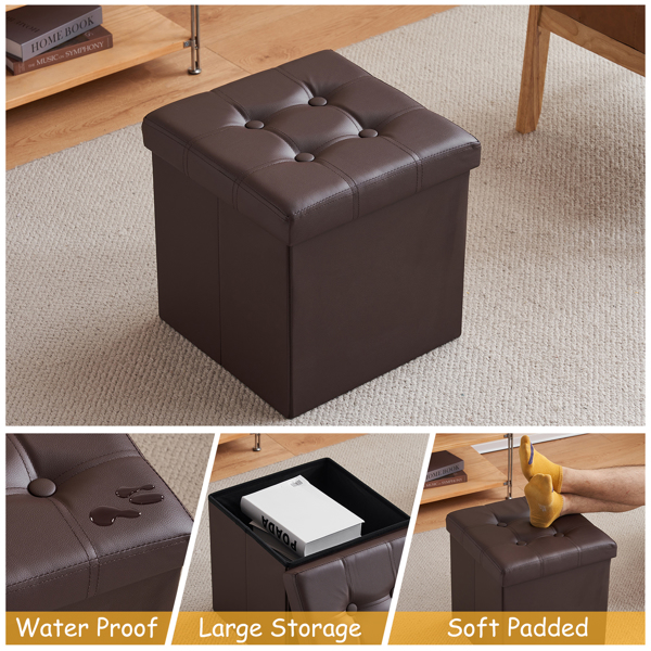 FCH 38*38*38cm Pull Point PVC MDF Foldable Storage Footstool Dark Brown