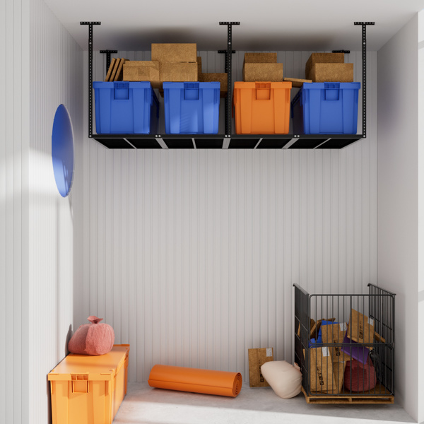 3x8 Overhead Garage Storage Rack, Heavy Duty Adjustable Ceiling Mounted Storage Racks, 750LBS Weight Capacity, Black