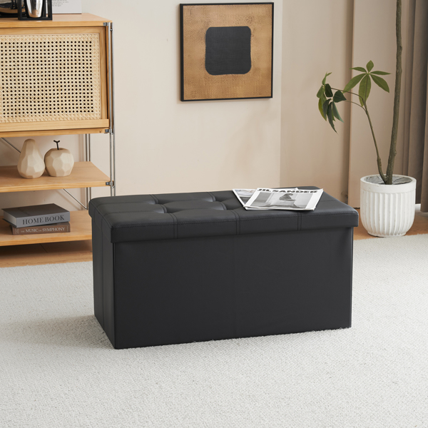 FCH 76*38*38cm Glossy Pull Point PVC MDF Foldable Storage Footstool Black