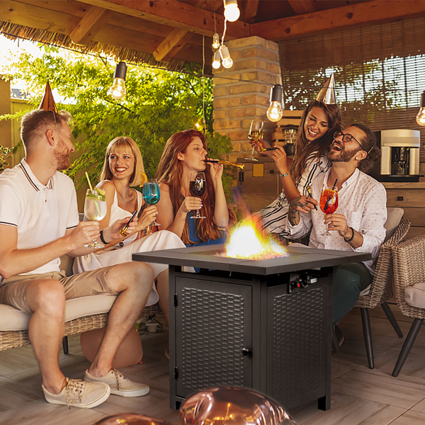 28-Inch Fire Table，50000 BTU  Gas Firepit with Volcanic Stone Black