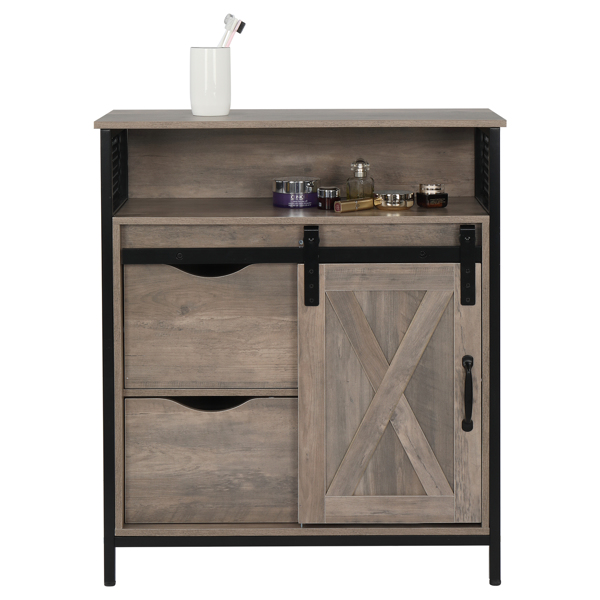 FCH Retro Style MDF With Triamine Iron Frame Sliding Door Two-Drawing Two-Layer Rack Bathroom Cabinet