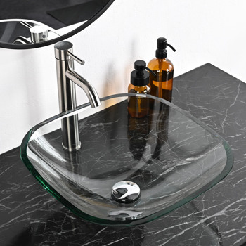 17\\"x17\\"x6\\"  Tempered Glass Mini Square Counter Top Bathroom Vessel Sink Square for your bathroom, lavatory, washstand, half bath, etc.    （No shipping on weekends.）