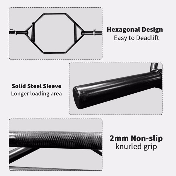  Black Hex Bar Solid Steel Sleeve 1000lbs Weight Capacity Trap Bar Deadlift Bar with Knurled Handles, for Bodybuilding Training, Squats, Deadlifts, Shrugs Power Pulls,