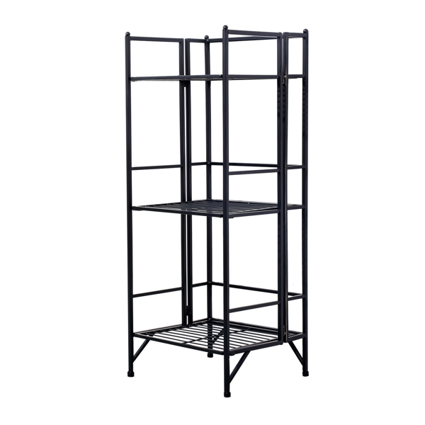 3 Tier Wide Folding Metal Shelf Black