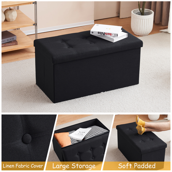 FCH 76*38*38cm Pull Point Linen MDF Foldable Storage Footstool Black