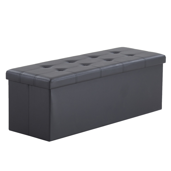 110*38*38cm Glossy Pull Point PVC MDF Foldable Storage Footstool Black