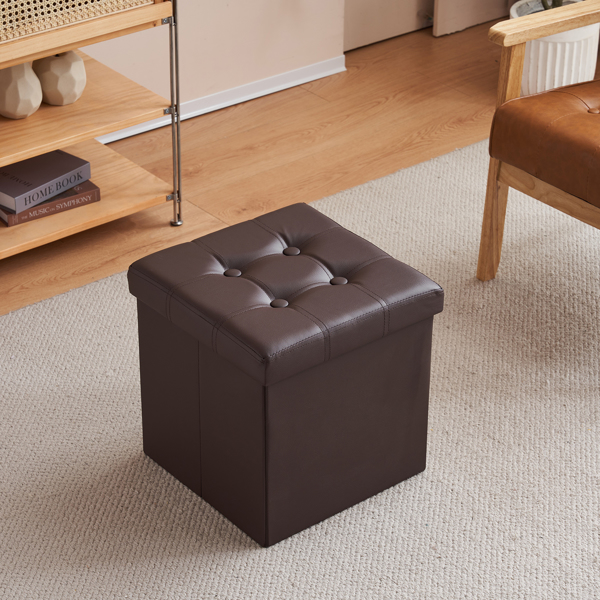 FCH 38*38*38cm Pull Point PVC MDF Foldable Storage Footstool Dark Brown