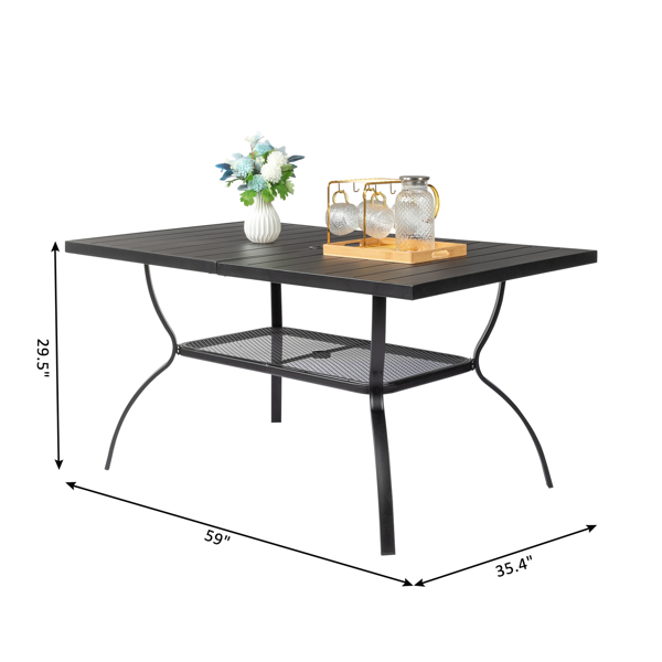 60*38*28.5in Iron With Umbrella Hole Patio Bar Table Black