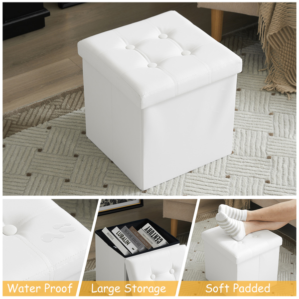 38*38*38cm Pull Point PVC MDF Foldable Storage Footstool White