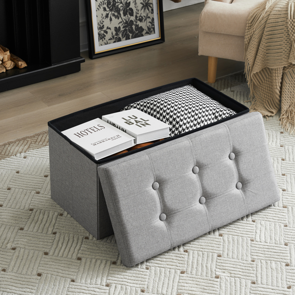 FCH 76*38*38cm Pull Point Linen MDF Foldable Storage Footstool Dark Grey