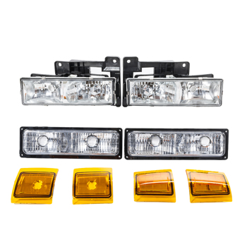 6pcs Front Left Right Car Headlights & Corner Parking Lights for Chevy Truck/Suburban 1990-1993 Black Housing