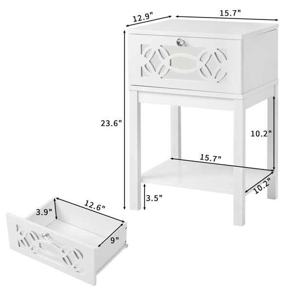 FCH 2pcs 40*35*56cm Density Board Spray Paint Smoked Mirror Single Carved Bedside Table White