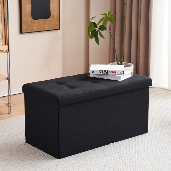 FCH 76*38*38cm Pull Point Linen MDF Foldable Storage Footstool Black