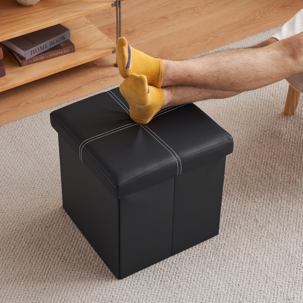 FCH 38*38*38cm Glossy With LinesPVC MDF Foldable Storage Footstool Black