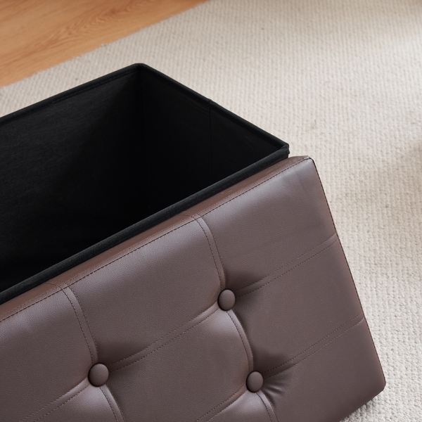 110*38*38cm Glossy Pull Point PVC MDF Foldable Storage Footstool Dark Brown