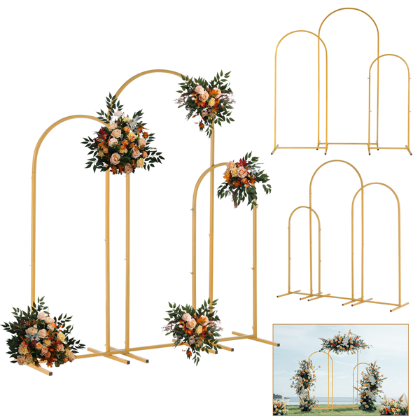 (5.9ft+4.9ft+3.9ft) Three-Piece Set Wedding Arc Top Iron Art Wedding Iron Arch Gold