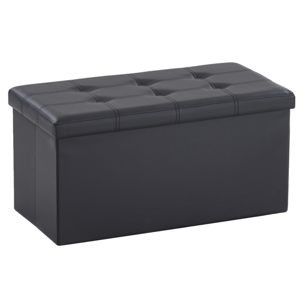 FCH 76*38*38cm Glossy Pull Point PVC MDF Foldable Storage Footstool Black