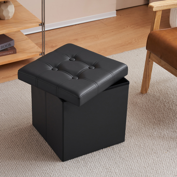 FCH 38*38*38cm Pull Point PVC MDF Foldable Storage Footstool Black