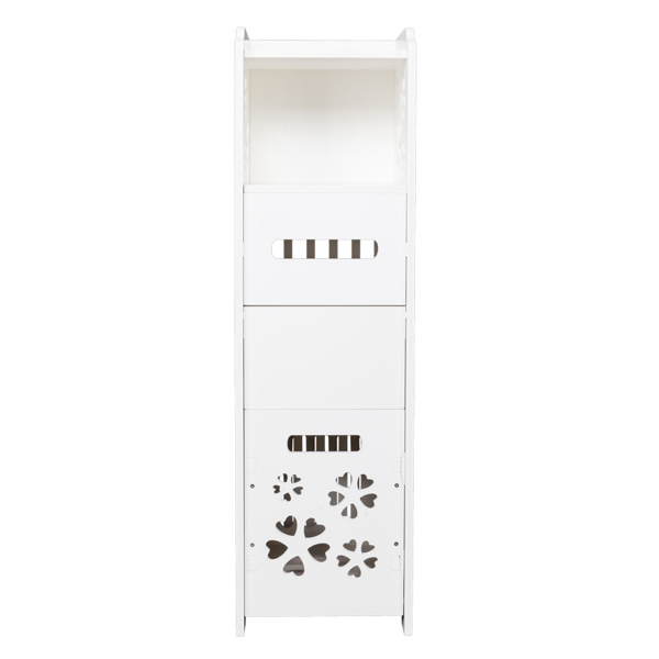 3-tier Bathroom Storage Cabinet with Garbage Can 25*25*80CM White