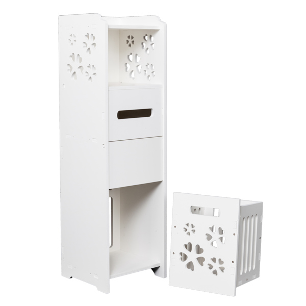 3-tier Bathroom Storage Cabinet with Garbage Can 25*25*80CM White