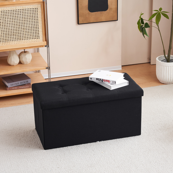 FCH 76*38*38cm Pull Point Linen MDF Foldable Storage Footstool Black