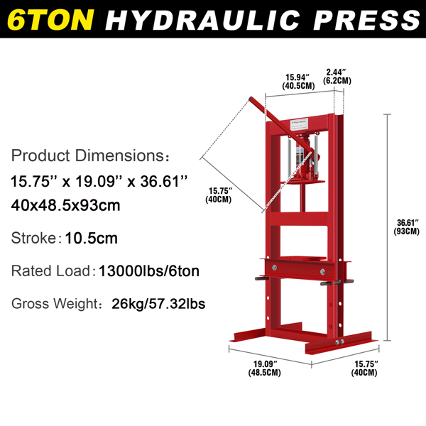 Hydraulic Shop Press 6Ton with Press Plates H-Frame Benchtop Press Stand【No Shipping On Weekends, Order With Caution】