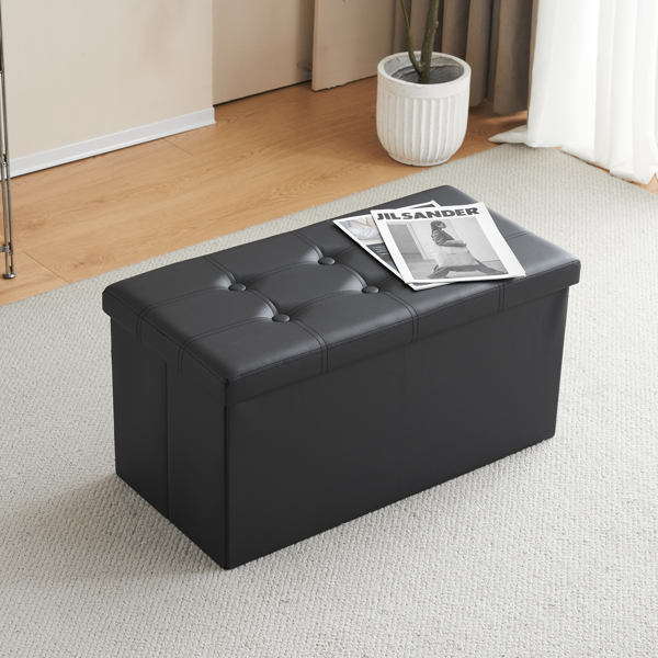 FCH 76*38*38cm Glossy Pull Point PVC MDF Foldable Storage Footstool Black