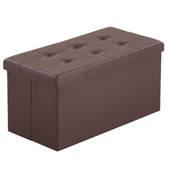 FCH 76*38*38cm Glossy Pull Point PVC MDF Foldable Storage Footstool Dark Brown