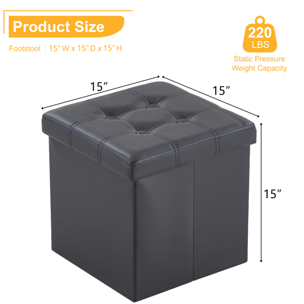 FCH 38*38*38cm Pull Point PVC MDF Foldable Storage Footstool Black