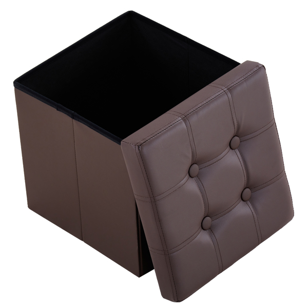 FCH 38*38*38cm Pull Point PVC MDF Foldable Storage Footstool Dark Brown