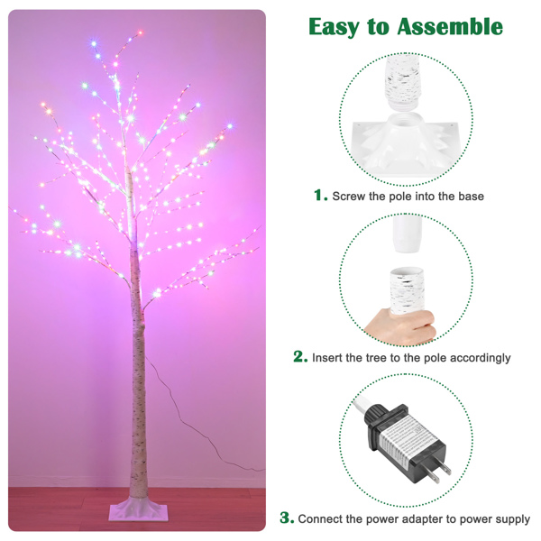 6FT 305 LED Colorful Birch Tree, Color Changing Light Up Tree with Pink Purple Fairy Light Remote, Artificial Christmas White Birch Tree for Indoor Outdoor Holiday Party Home Yard Decoration（No shippi