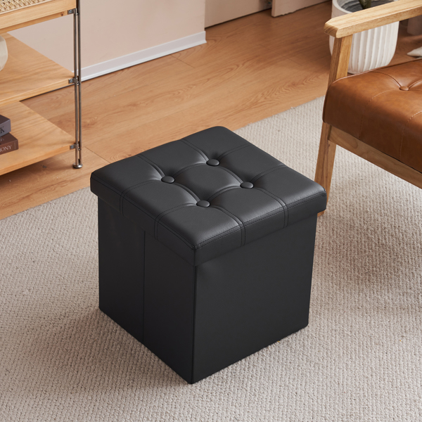 FCH 38*38*38cm Pull Point PVC MDF Foldable Storage Footstool Black