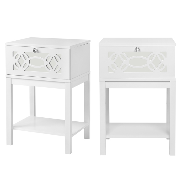 FCH 2pcs 40*35*56cm Density Board Spray Paint Smoked Mirror Single Carved Bedside Table White