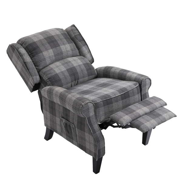 Modern Comfortable Upholstered Leisure Chair Multifunctional Recliner Chair Single Sofa with Footrest, Grey Check 