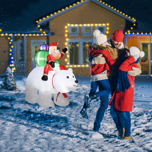 6ft 15W 7pcs LED Lights Santa Claus Rides Polar Bear Garden Santa Claus Decoration