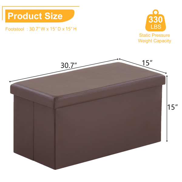 FCH 76*38*38cm Glossy PVC MDF Foldable Storage Footstool Dark Brown
