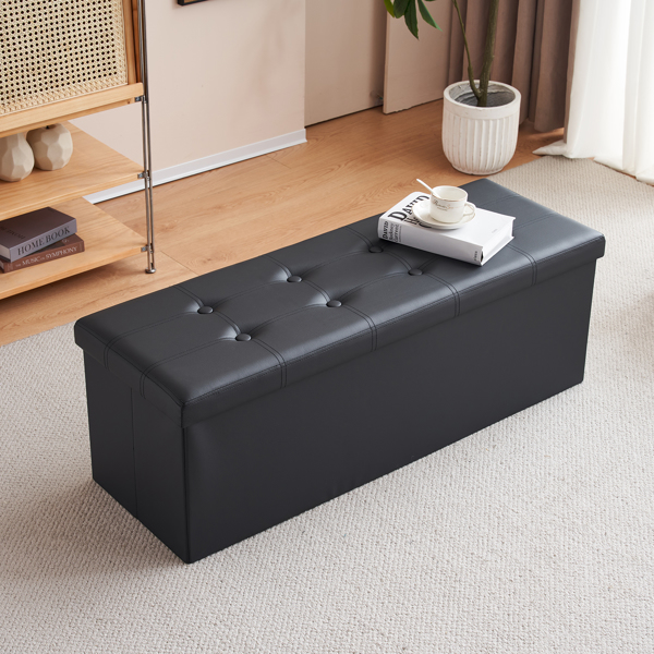 FCH 110*38*38cm Glossy Pull Point PVC MDF Foldable Storage Footstool Black