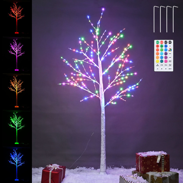 6FT 305 LED Colorful Birch Tree, Color Changing Light Up Tree with Pink Purple Fairy Light Remote, Artificial Christmas White Birch Tree for Indoor Outdoor Holiday Party Home Yard Decoration（No shippi