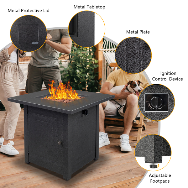 28-inch Fire Table 40000 BTU Gas Firepit with Volcanic Stone Black