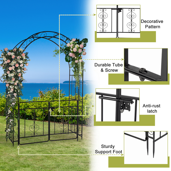 134.5*58.5*213cm Arc Roof Double Layer With Door Wrought Iron Iron Arch Courtyard Black