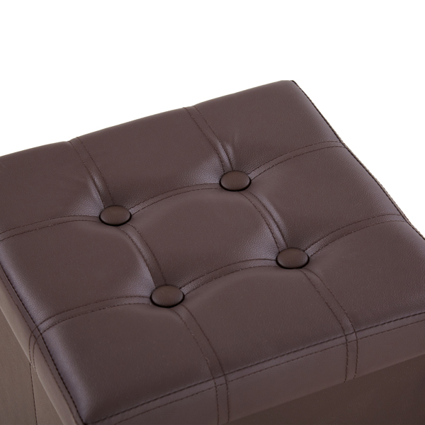 FCH 38*38*38cm Pull Point PVC MDF Foldable Storage Footstool Dark Brown