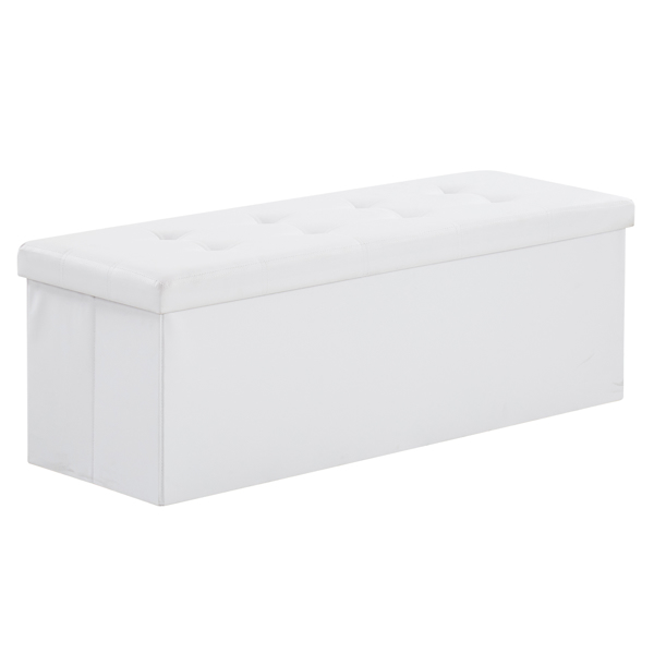 FCH 110*38*38cm Glossy Pull Point PVC MDF Foldable Storage Footstool White