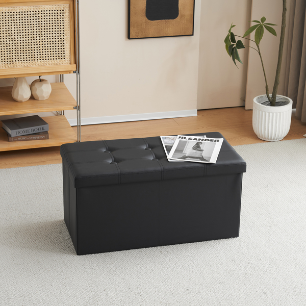 FCH 76*38*38cm Glossy Pull Point PVC MDF Foldable Storage Footstool Black