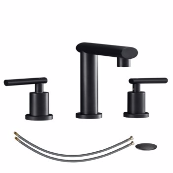 Matte Black Widespread Bathroom Faucet, Waterfall Bathroom Faucets for Sink 3 Hole, 2-Handles Modern Vanity Faucet with Pop Up Drain Assembly and Lead-Free Supply Hose,8-Inch[Unable to ship on weekend