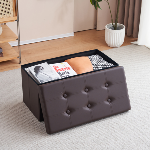 FCH 76*38*38cm Glossy Pull Point PVC MDF Foldable Storage Footstool Dark Brown